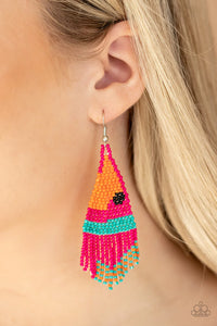 Brightly Beaded Pink Earring