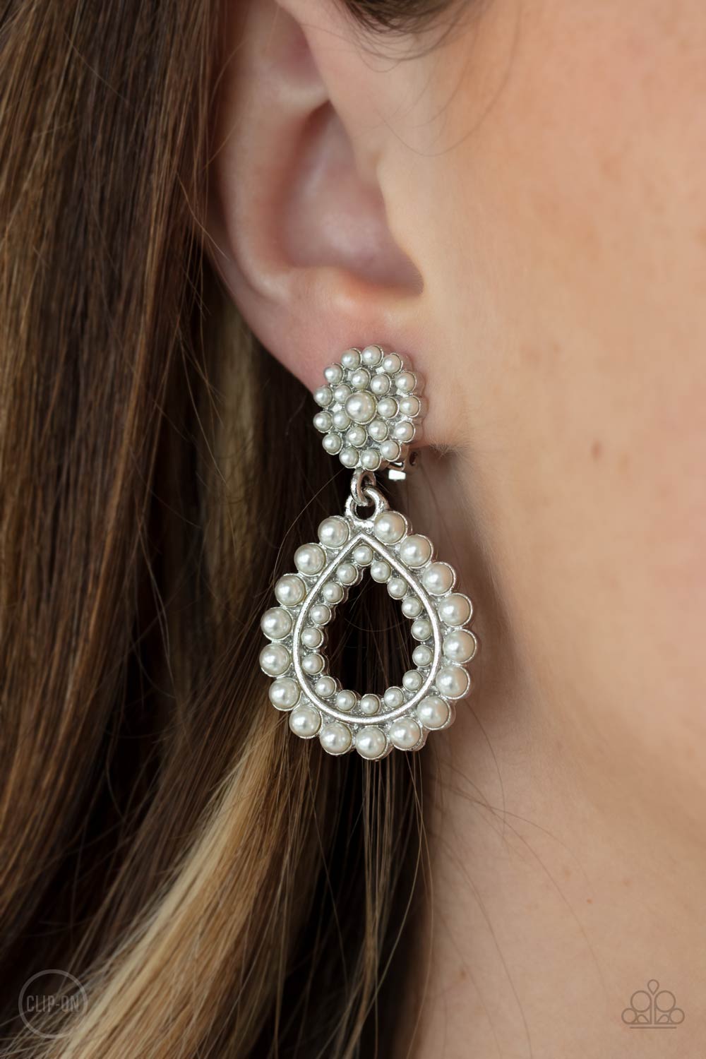 Discerning Droplets White ClipOn Earring